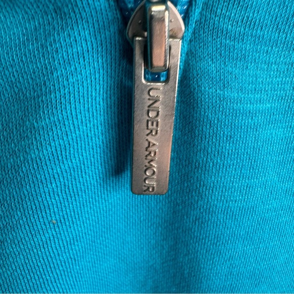 Under Armour Semi Fitted Blue 1/4 Zip Pullover Hooded Sweater Size Medium - Picture 3 of 12